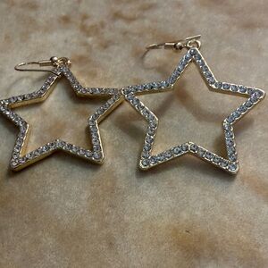 Gold Star Earrings with Silver Accents New sparkly rhinestones
